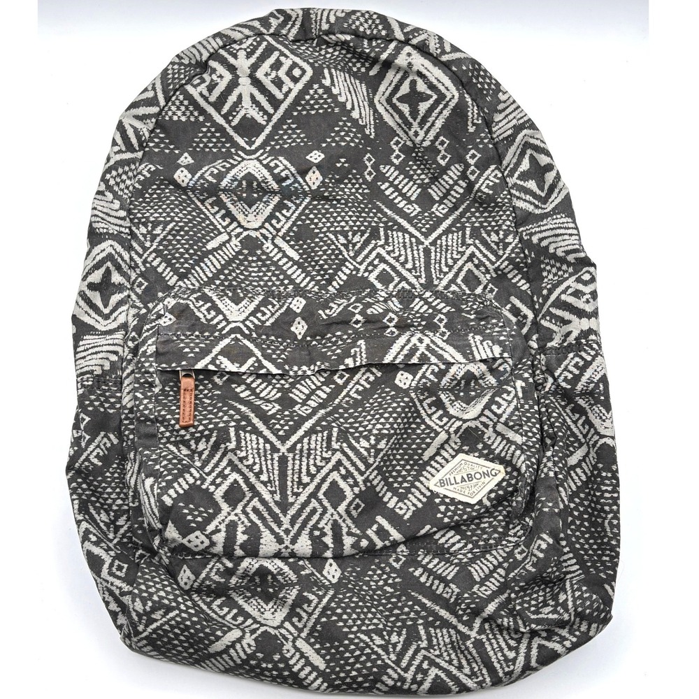 Billabong Womens Boho Aztec Tribal Canvas Backpack Black White Festival Daypack